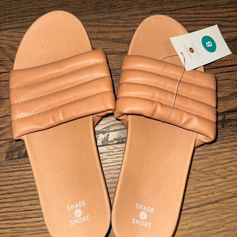 Shade & Shore Women's Tan Slide Sandals